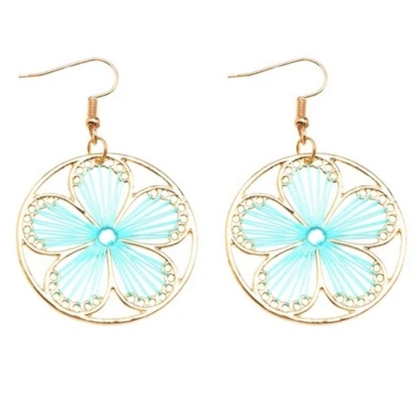 Boho Tribal Woven Daisy Flower Hoop Earrings - Picture 2 of 3